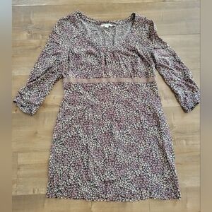 Boden Dress Women 10 Mini Dress Empire Waist Micro Print Brown Black Tan Sleeve‎